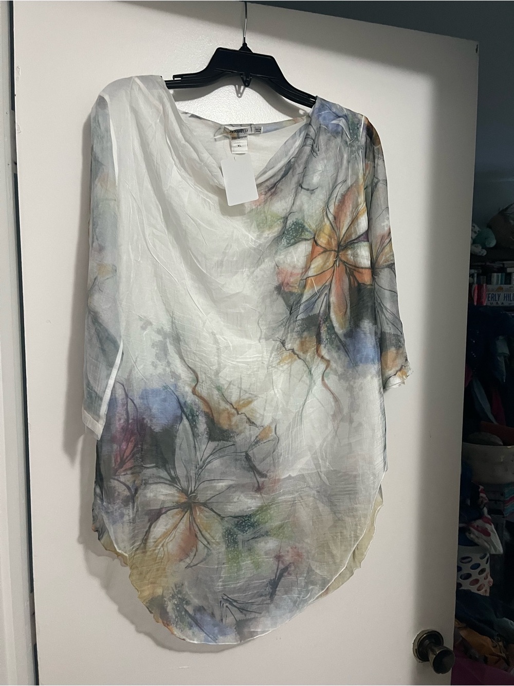 Sheer Floral Scoop-Neck Tunic Top - White Multicolor